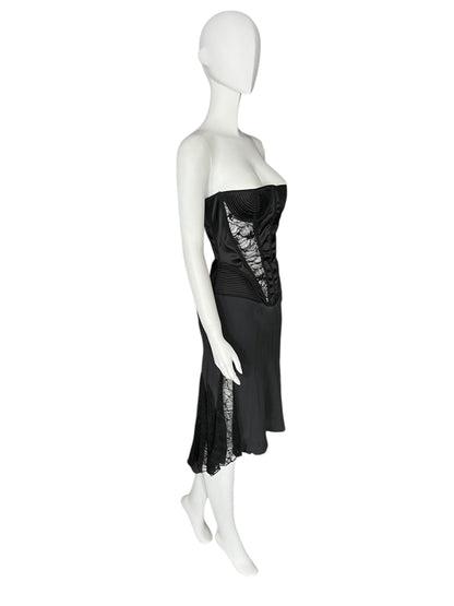 JULIEN MACDONALD Black Silk Corset Lace Detail Dress (L)