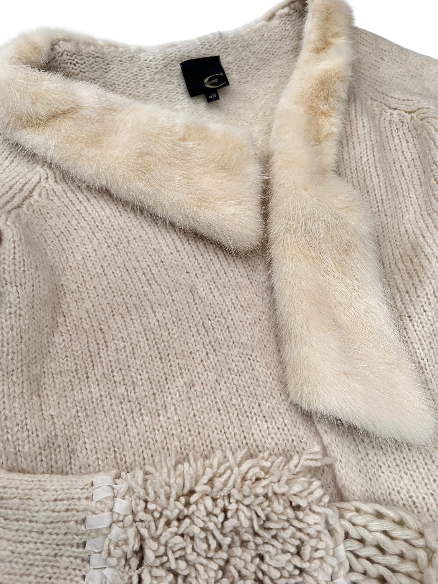 JUST CAVALLI 2000s Cream Knit Cardigan (S)