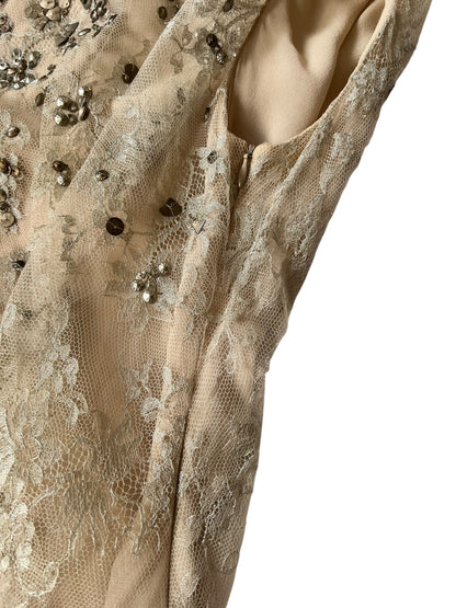 VALENTINO Embellished Nude Lace Sheath Dress (M)