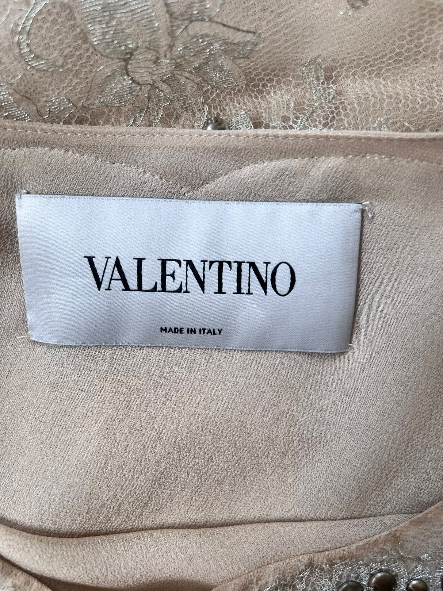VALENTINO Embellished Nude Lace Sheath Dress (M)