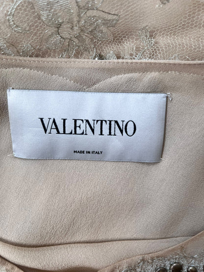 VALENTINO Embellished Nude Lace Sheath Dress (M)