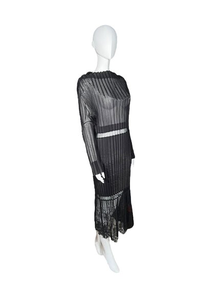 STELLA MCCARTNEY Sheer Pleated Midi Dress with Lace Hem (M-L)