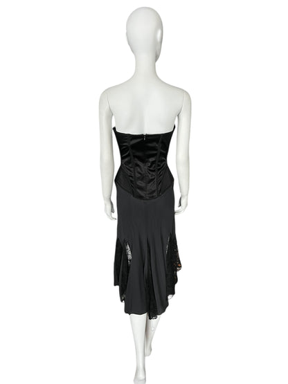 JULIEN MACDONALD Black Silk Corset Lace Detail Dress (L)