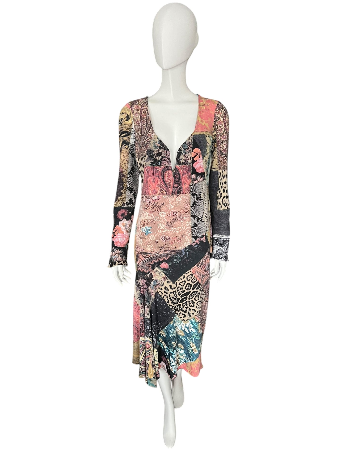 ROBERTO CAVALLI F/W 2002 Runway Patchwork Print Midi Dress (L-XL)