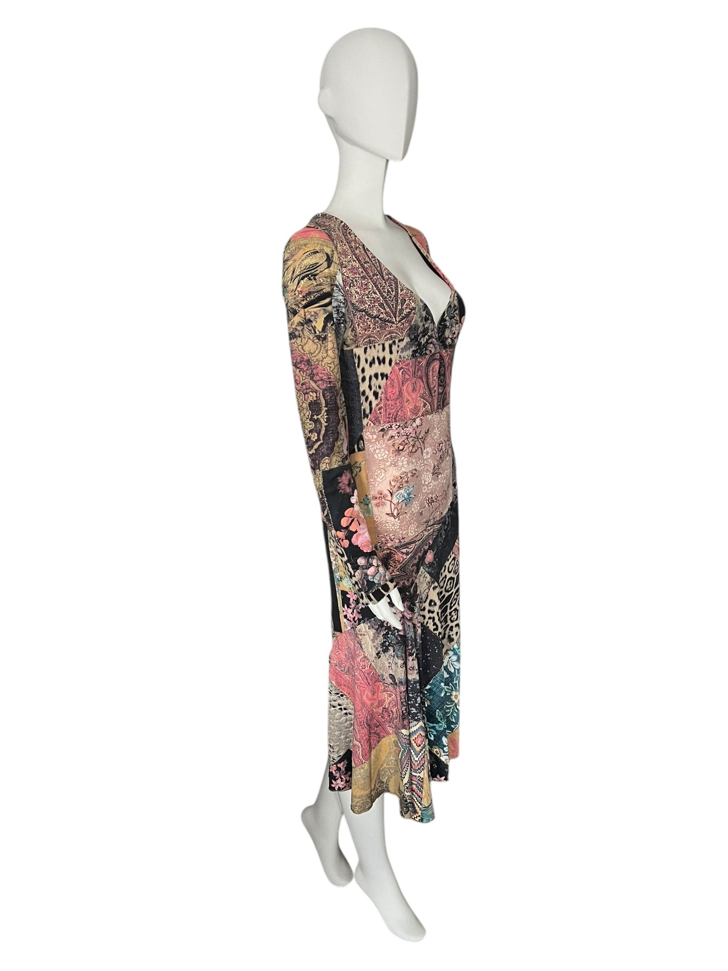 ROBERTO CAVALLI F/W 2002 Runway Patchwork Print Midi Dress (L-XL)