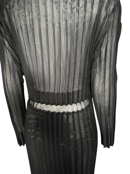 STELLA MCCARTNEY Sheer Pleated Midi Dress with Lace Hem (M-L)