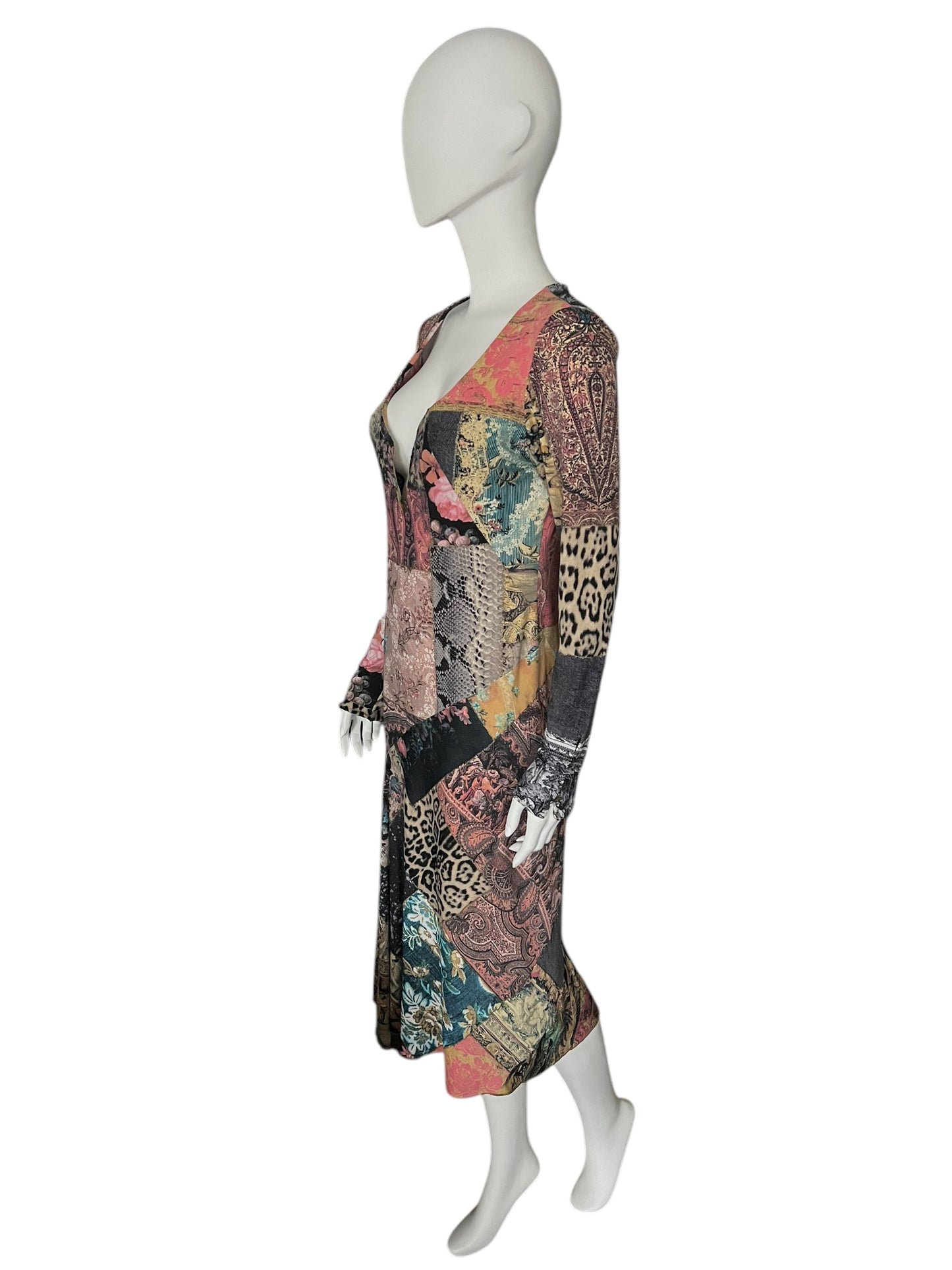 ROBERTO CAVALLI F/W 2002 Runway Patchwork Print Midi Dress (L-XL)