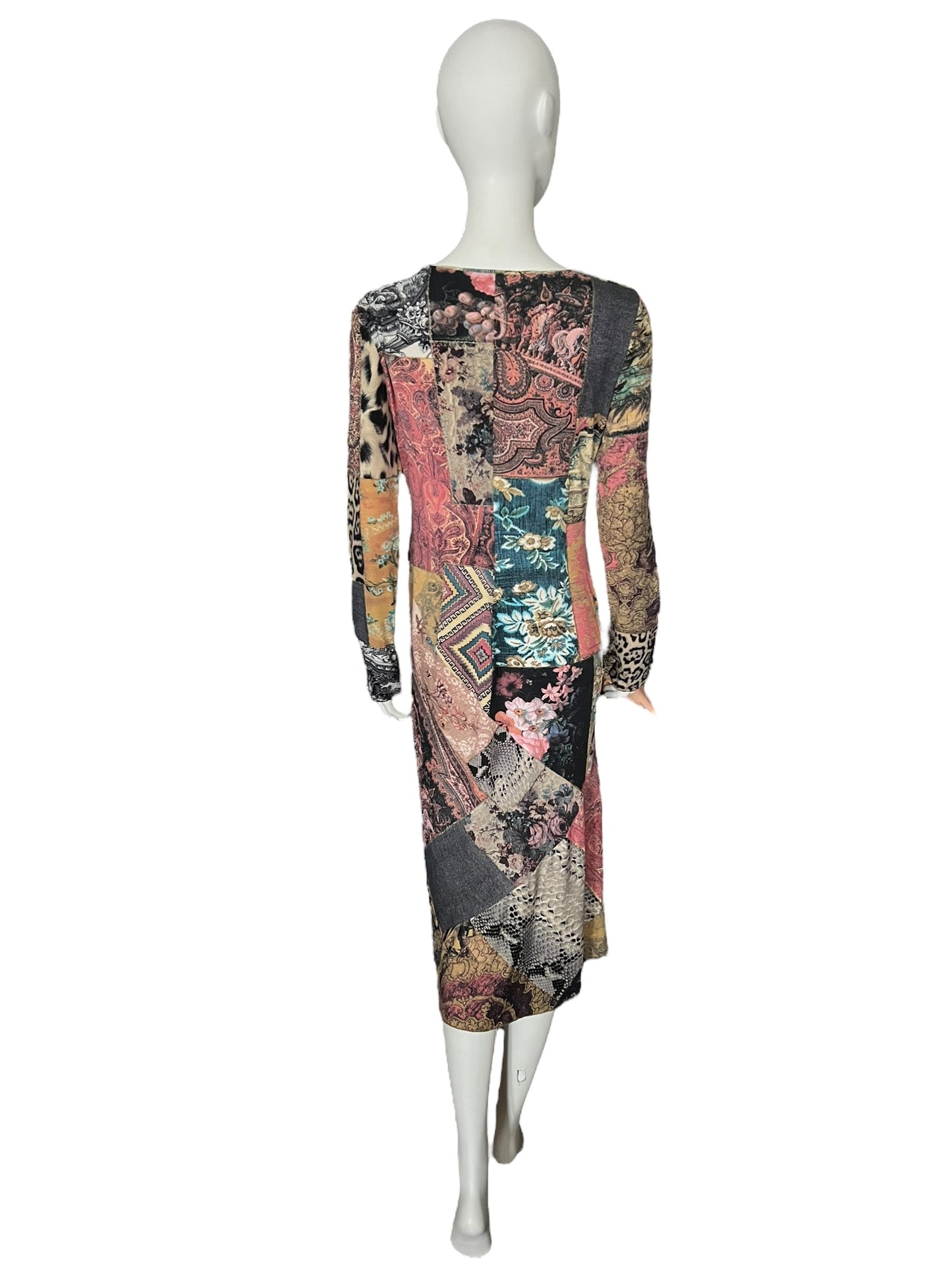 ROBERTO CAVALLI F/W 2002 Runway Patchwork Print Midi Dress (L-XL)