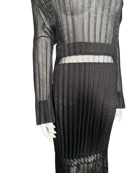 STELLA MCCARTNEY Sheer Pleated Midi Dress with Lace Hem (M-L)