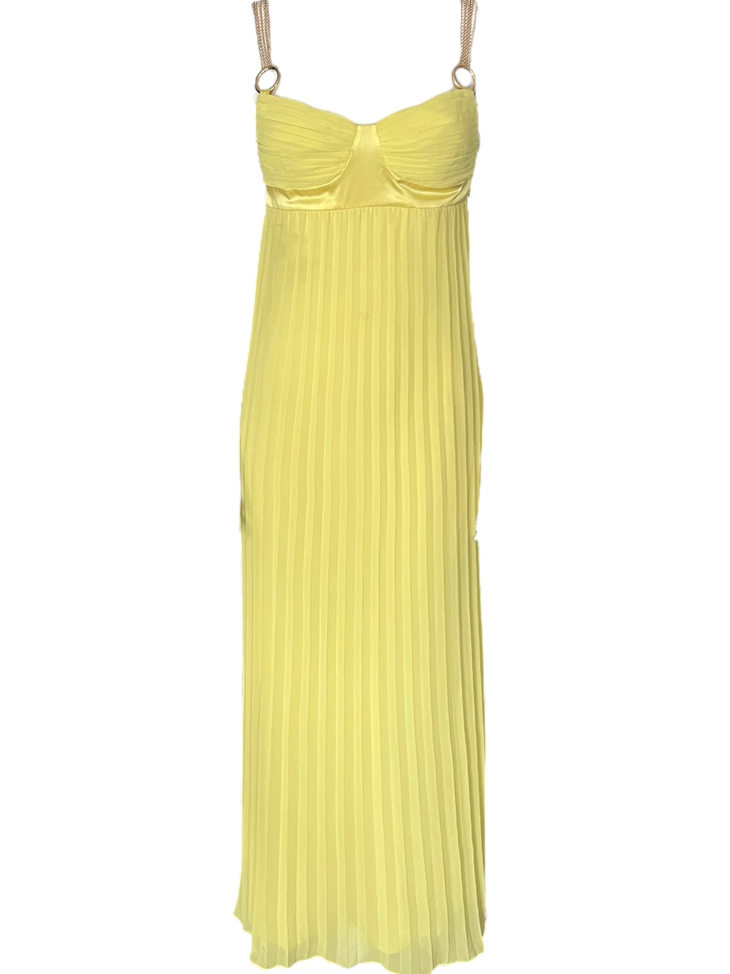 ROBERTO CAVALLI 'Class" Yellow Pleated Maxi Dress with Gold Chain Straps (XS-S)