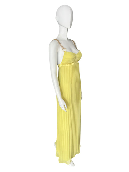 ROBERTO CAVALLI 'Class" Yellow Pleated Maxi Dress with Gold Chain Straps (XS-S)