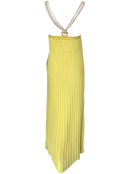 ROBERTO CAVALLI 'Class" Yellow Pleated Maxi Dress with Gold Chain Straps (XS-S)