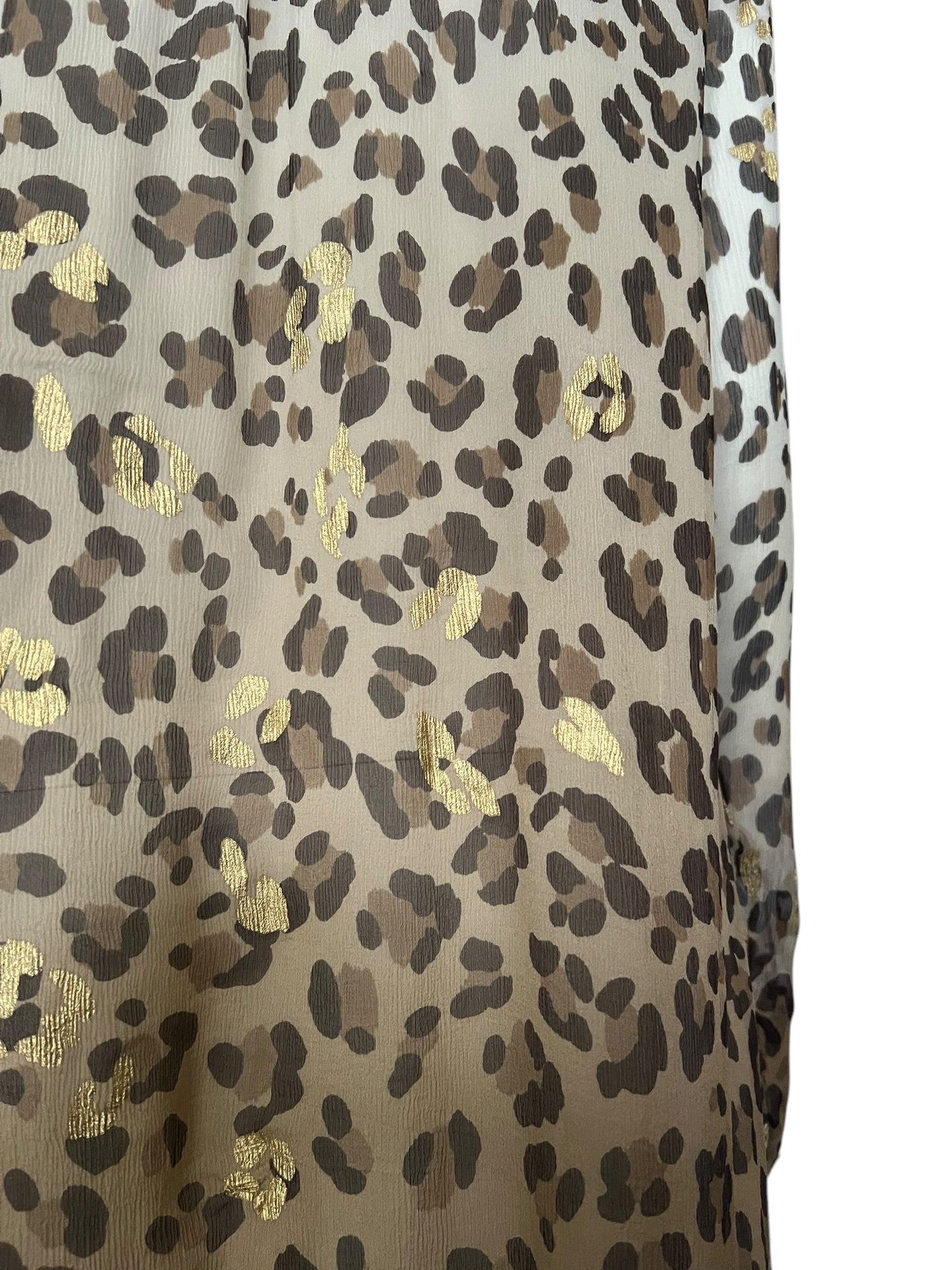 BLUMARINE Silk Leopard Print Gold Foil Ruffle Wrap Dress (M)