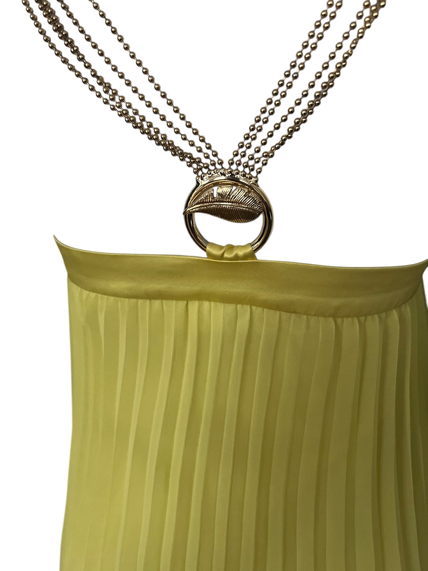 ROBERTO CAVALLI 'Class" Yellow Pleated Maxi Dress with Gold Chain Straps (XS-S)