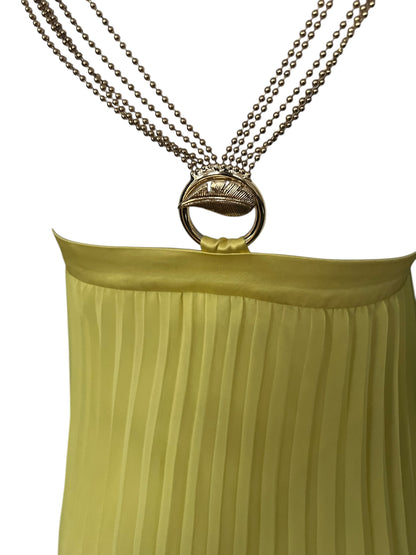 ROBERTO CAVALLI 'Class" Yellow Pleated Maxi Dress with Gold Chain Straps (XS-S)