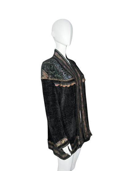 ROBERTO CAVALLI 1980s Chenille and Painted Leather Duster (L-XL)