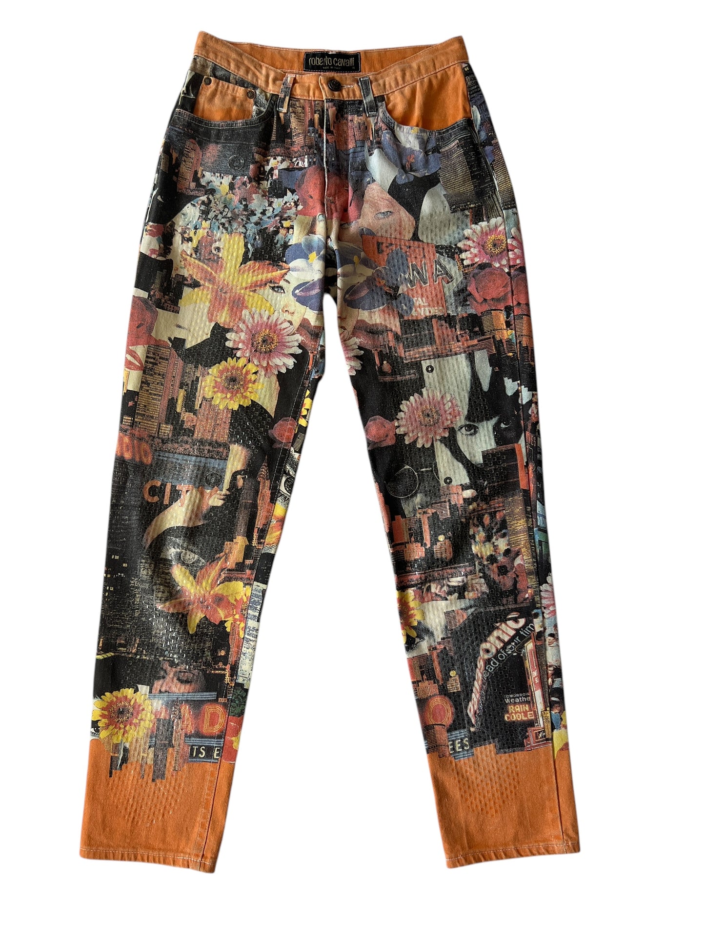 ROBERTO CAVALLI 2000s City Collage Print Jeans (S)