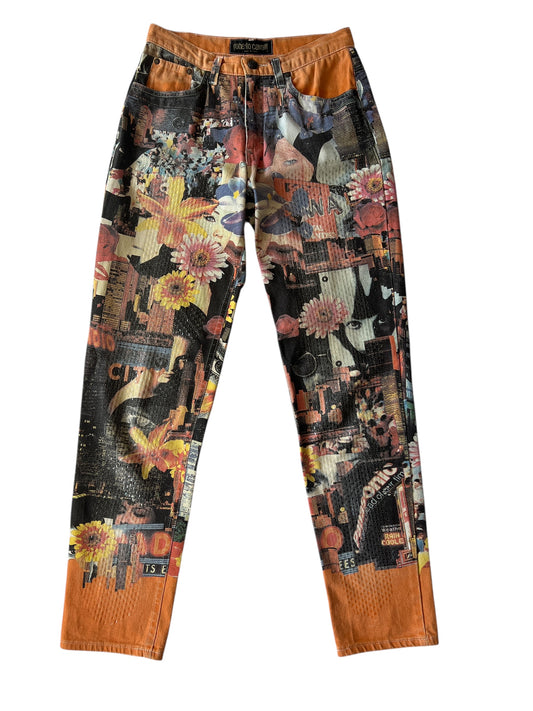ROBERTO CAVALLI 2000s City Collage Print Jeans (S)