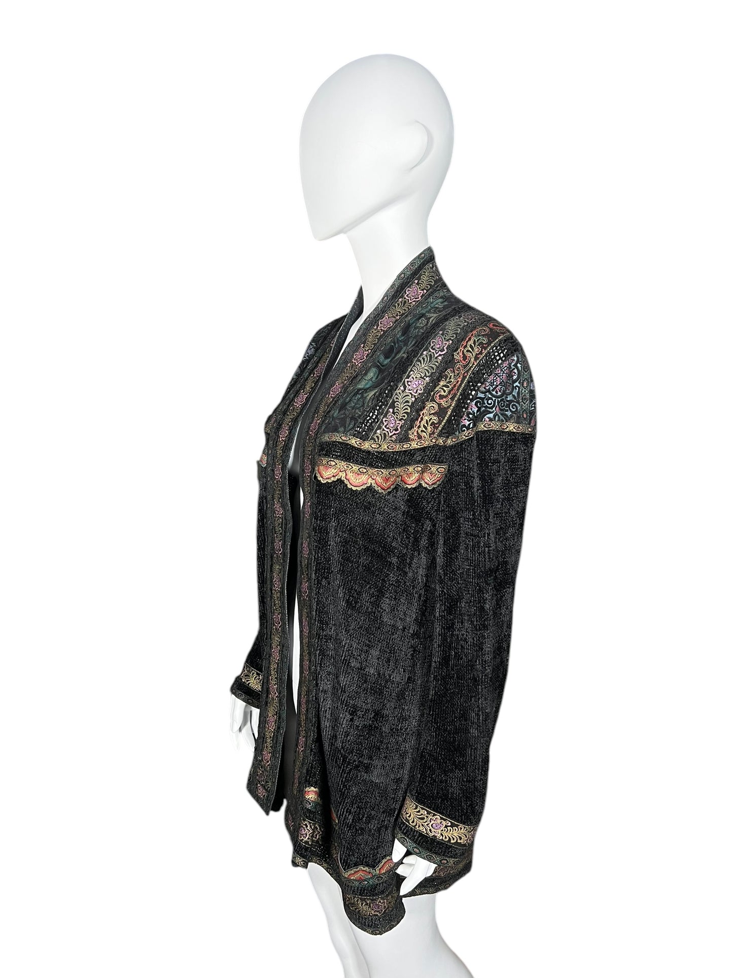 ROBERTO CAVALLI 1980s Chenille and Painted Leather Duster (L-XL)
