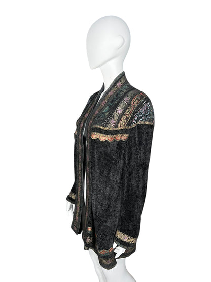 ROBERTO CAVALLI 1980s Chenille and Painted Leather Duster (L-XL)