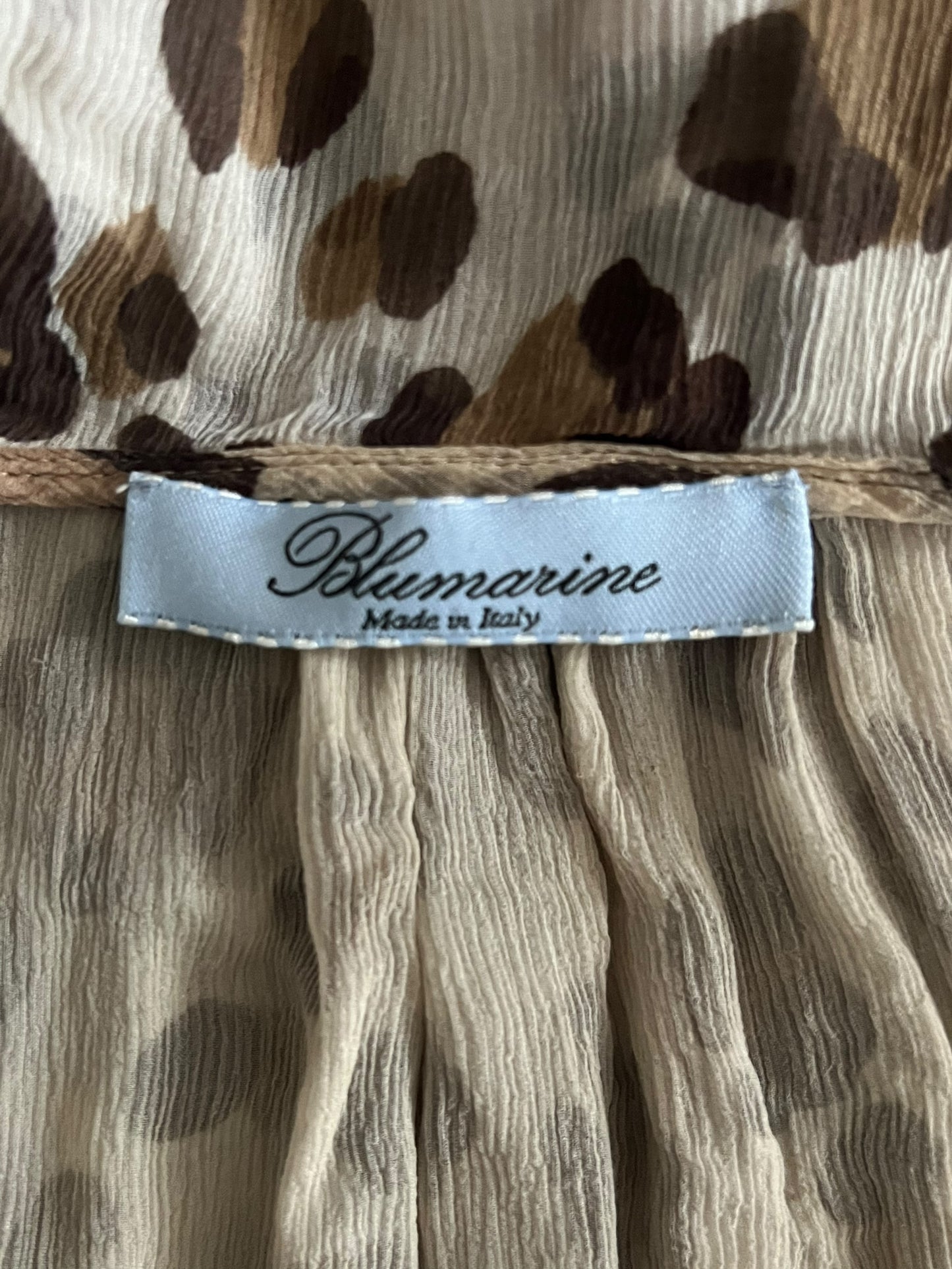 BLUMARINE Silk Leopard Print Gold Foil Ruffle Wrap Dress (M)