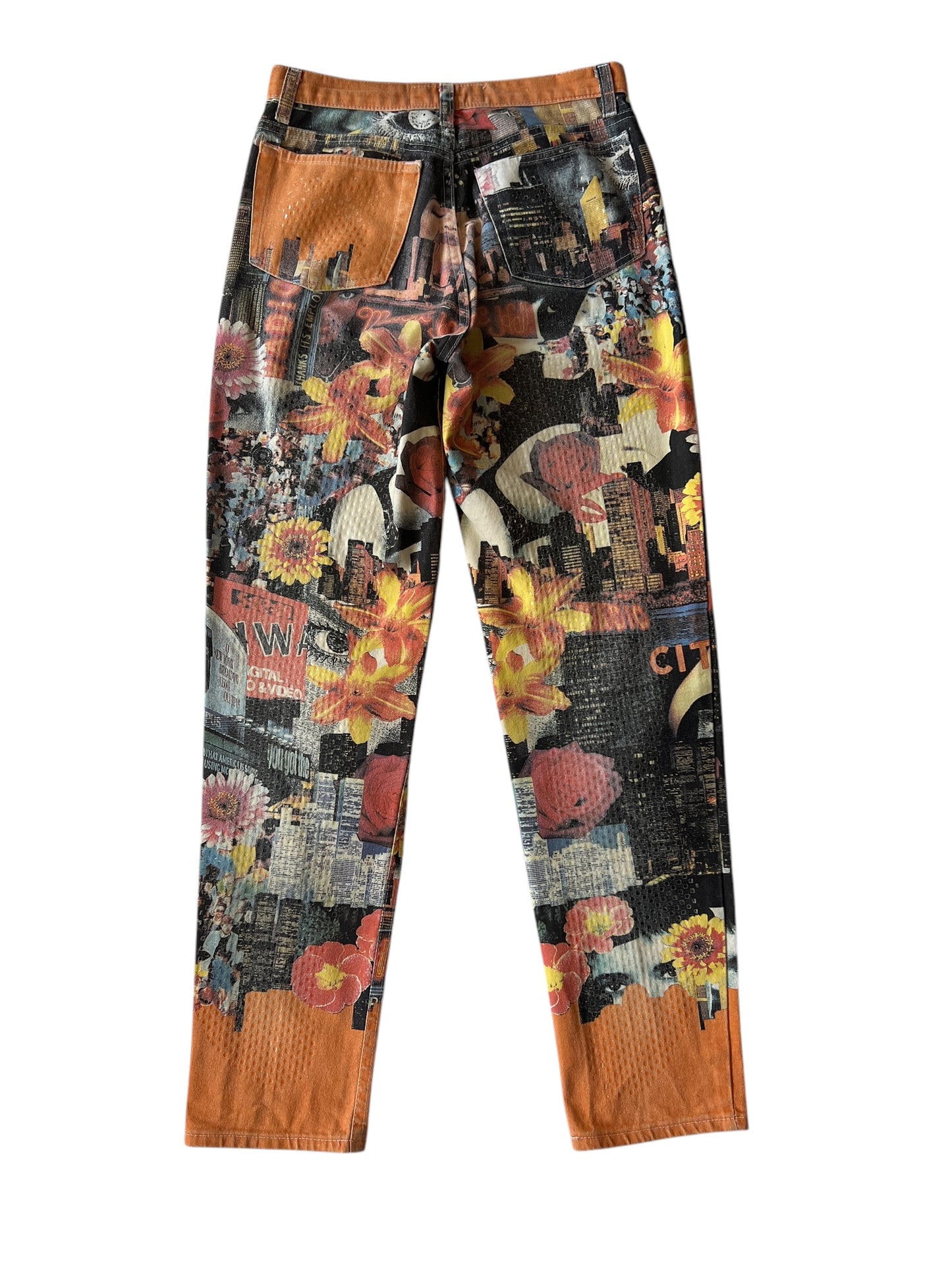 ROBERTO CAVALLI 2000s City Collage Print Jeans (S)