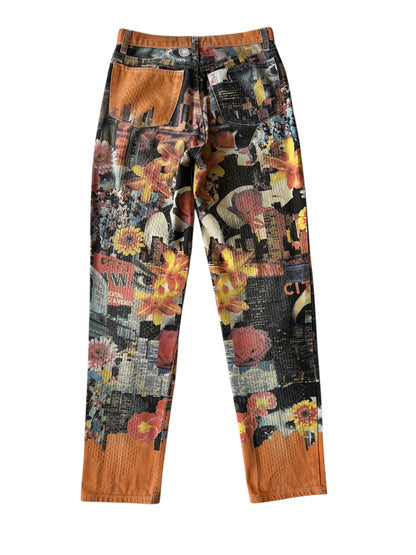 ROBERTO CAVALLI 2000s City Collage Print Jeans (S)