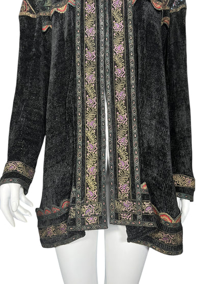 ROBERTO CAVALLI 1980s Chenille and Painted Leather Duster (L-XL)