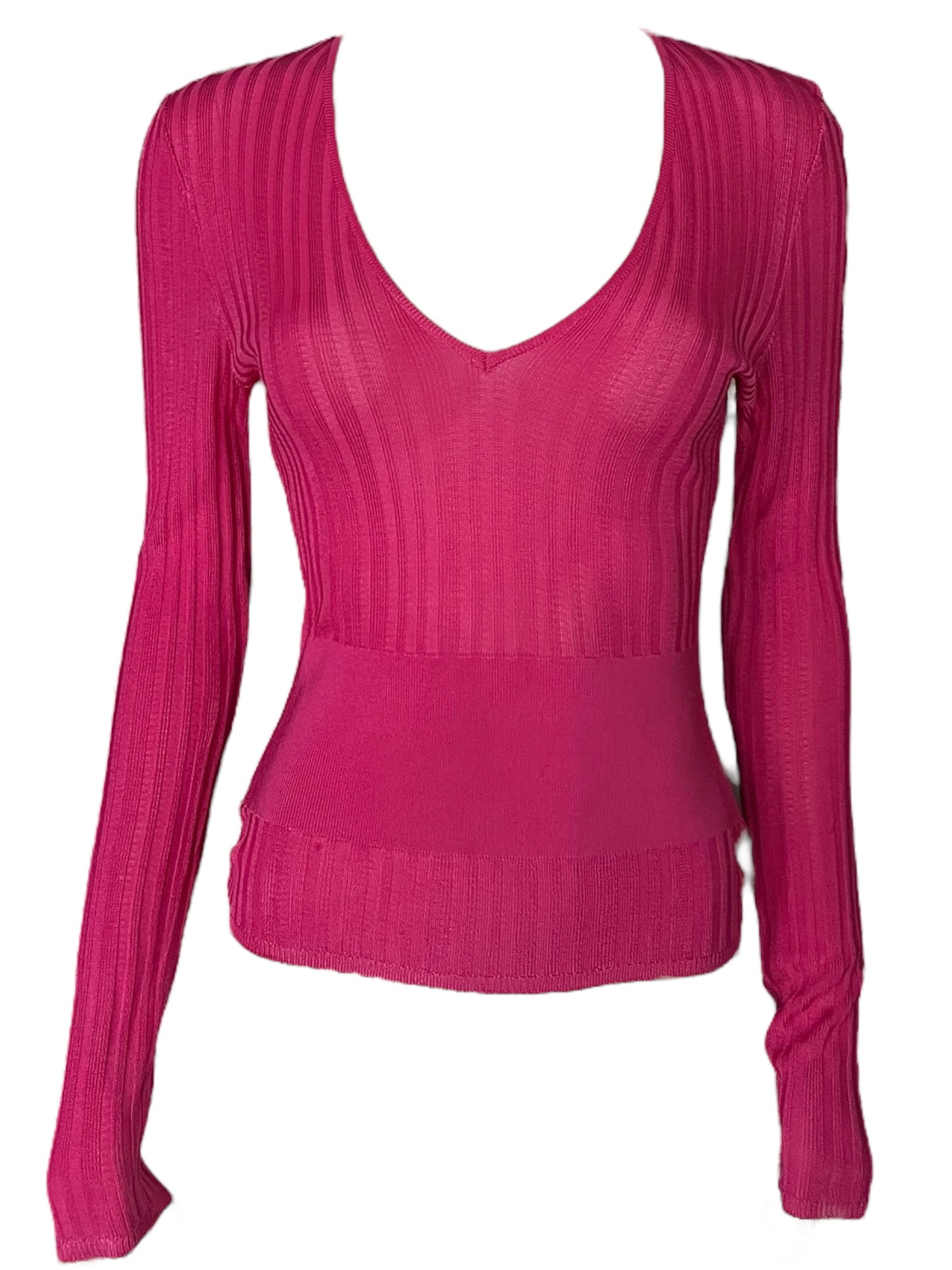 THIERRY MUGLER 1990s Fuchsia Ribbed Knit Top (S)