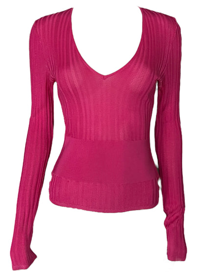 THIERRY MUGLER 1990s Fuchsia Ribbed Knit Top (S)