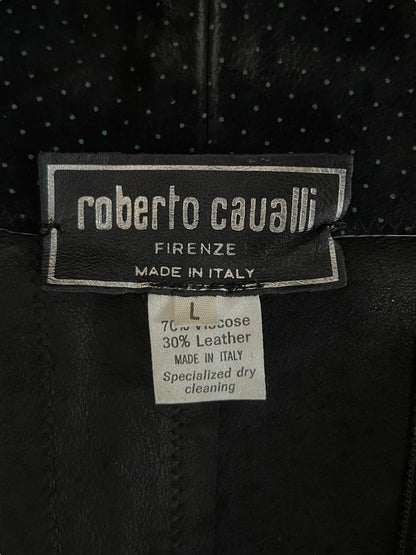 ROBERTO CAVALLI 1980s Chenille and Painted Leather Duster (L-XL)