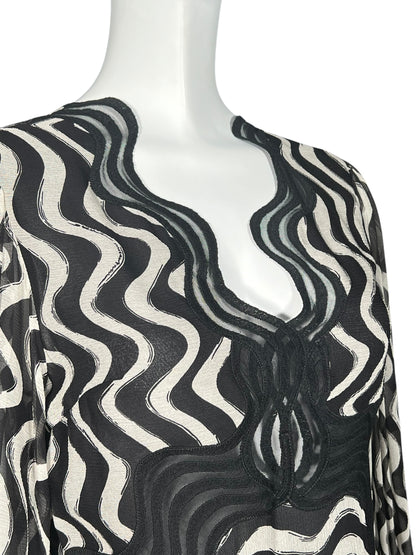 STELLA MCCARTNEY Black and White Wave Embroidered Silk Mini Dress (S)