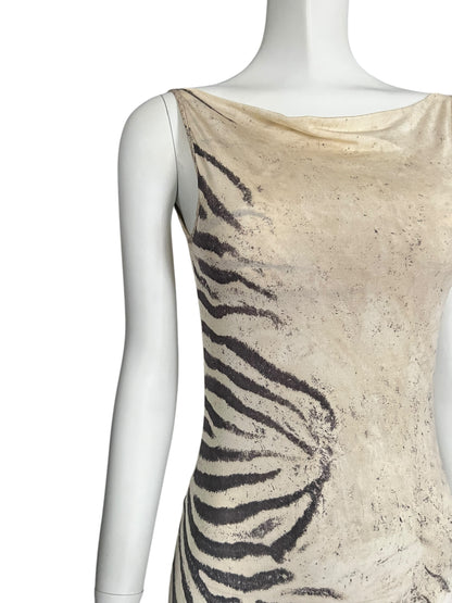 ROBERTO CAVALLI S/S 1999 Beige Zebra-Print Sleeveless Dress (XS)