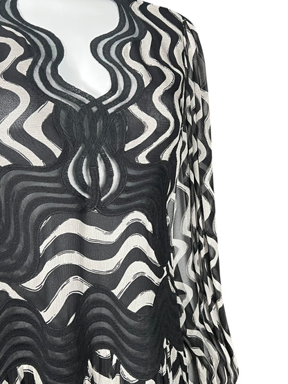 STELLA MCCARTNEY Black and White Wave Embroidered Silk Mini Dress (S)