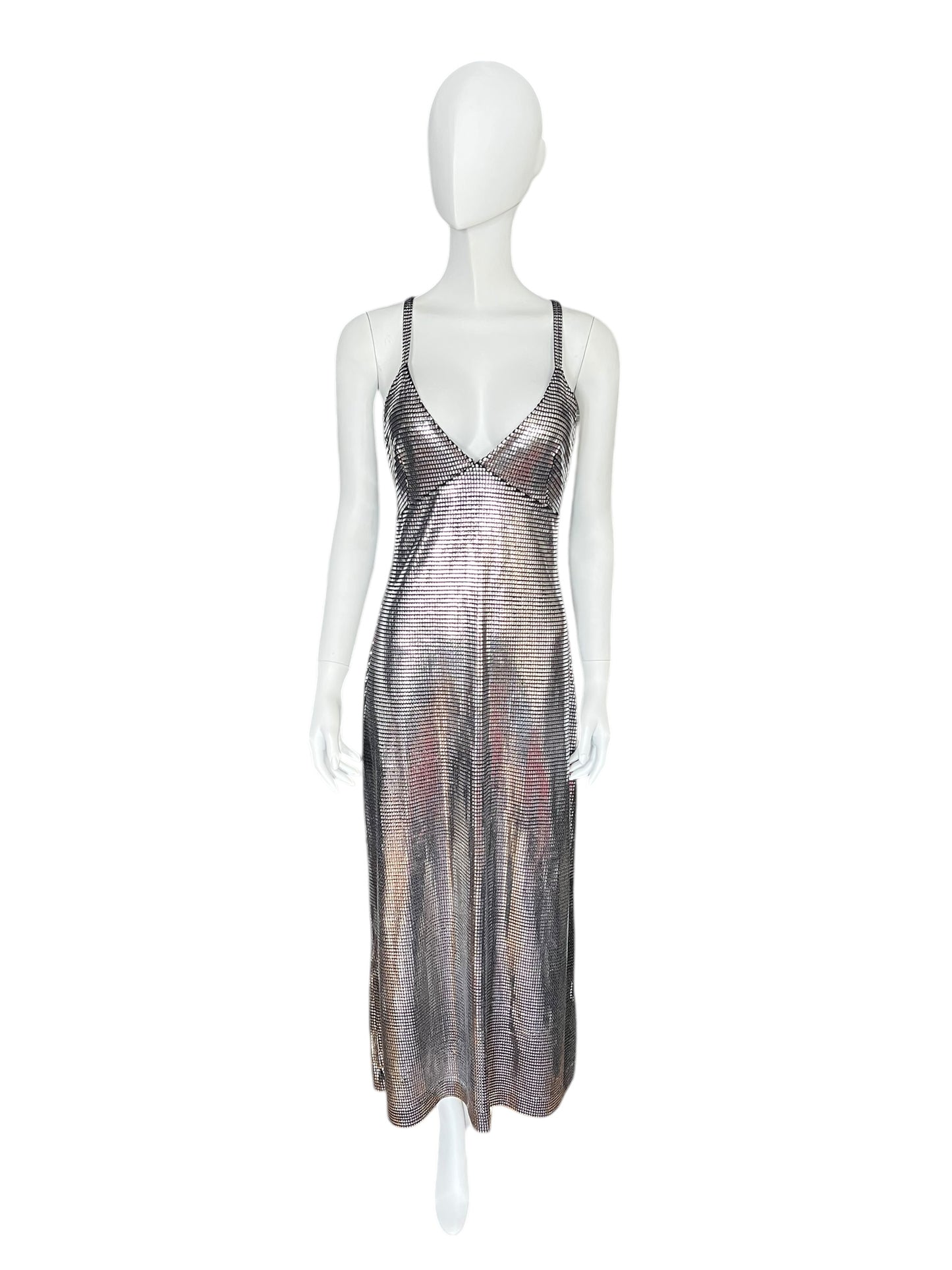 PACO RABANNE 1990s Metallic Grid Slip Dress (M)