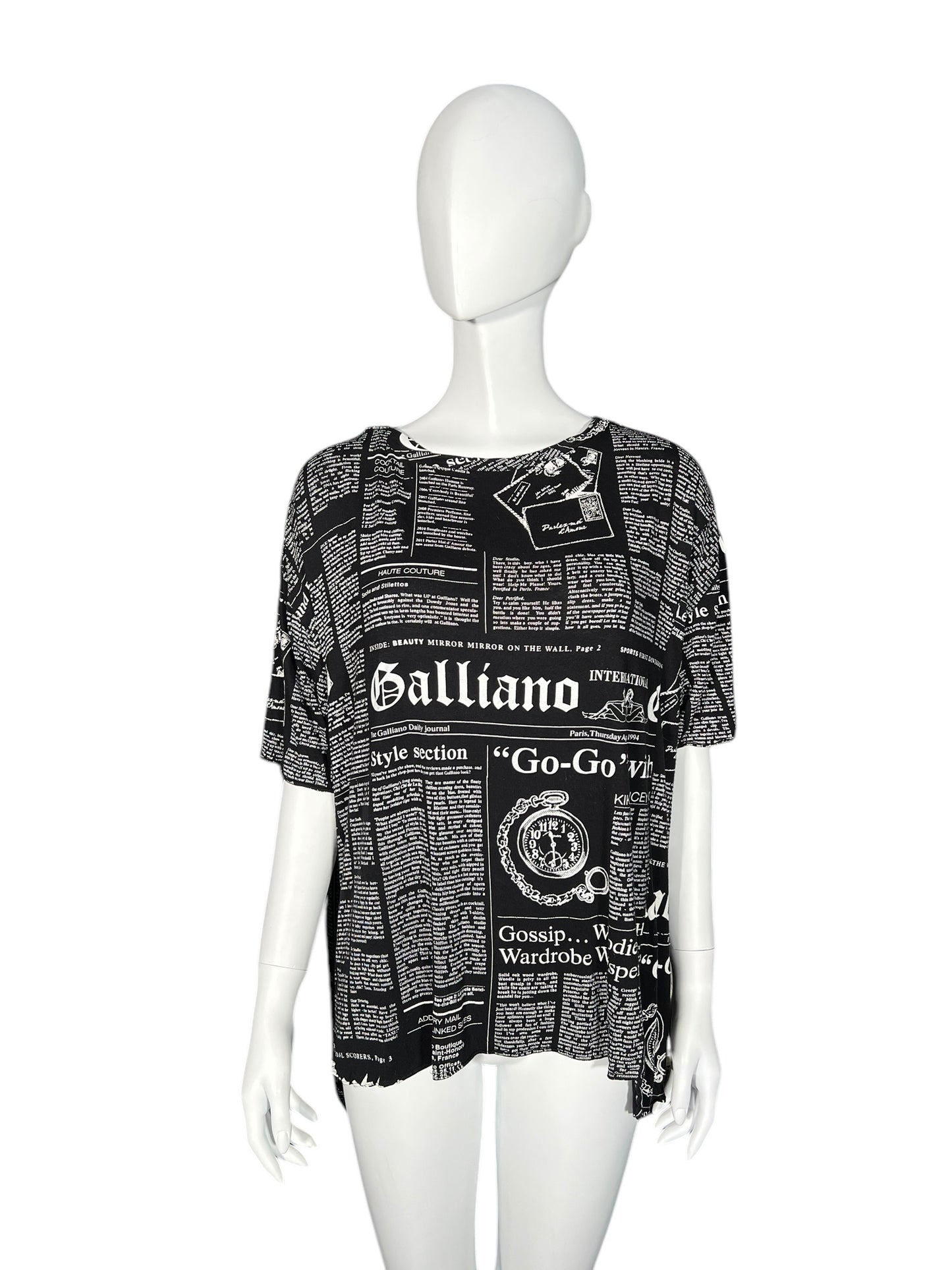 JOHN GALLIANO Iconic Newspaper Print Oversized Top (L)