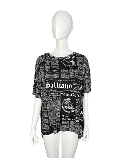 JOHN GALLIANO Iconic Newspaper Print Oversized Top (L)