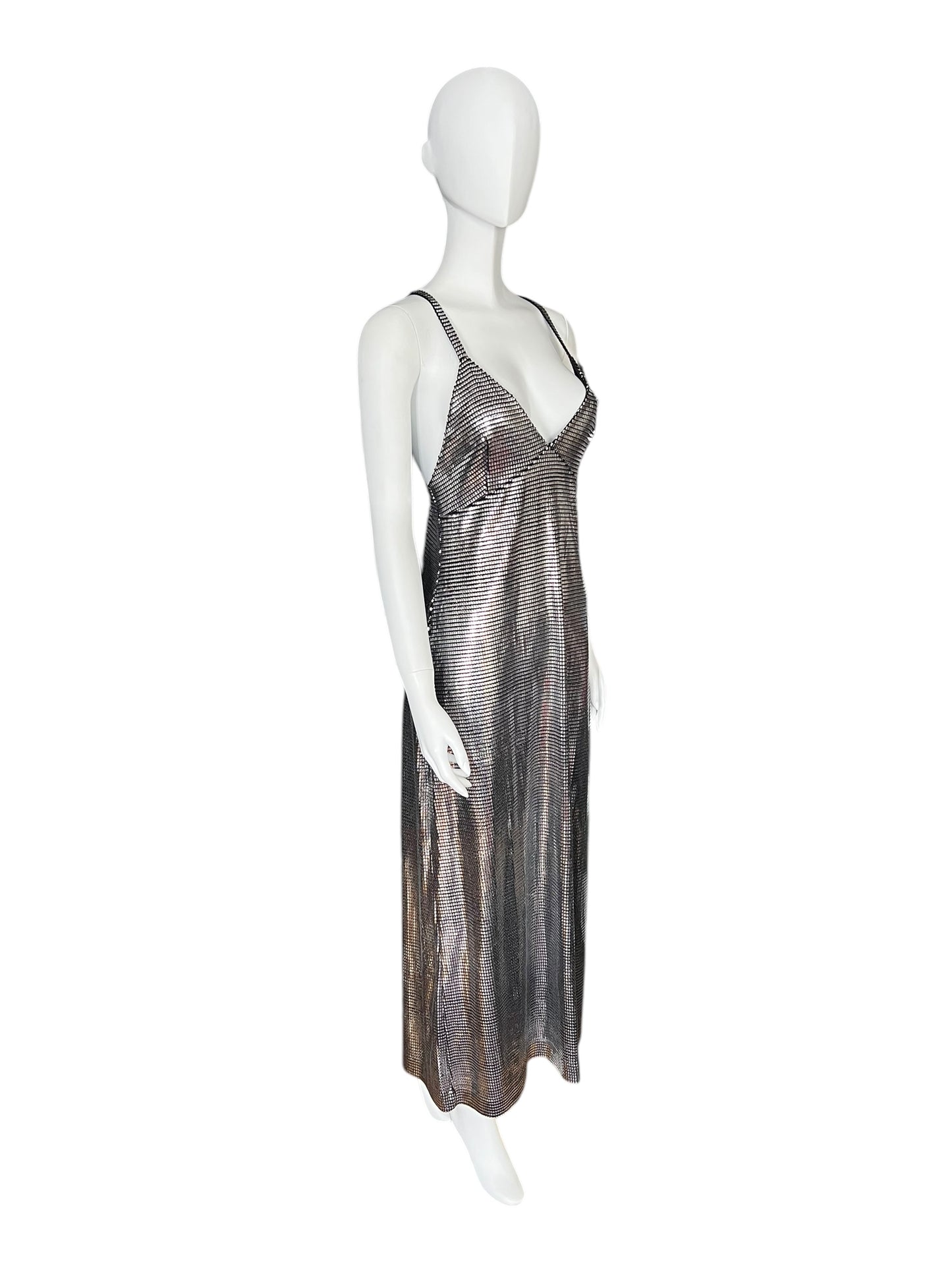 PACO RABANNE 1990s Metallic Grid Slip Dress (M)