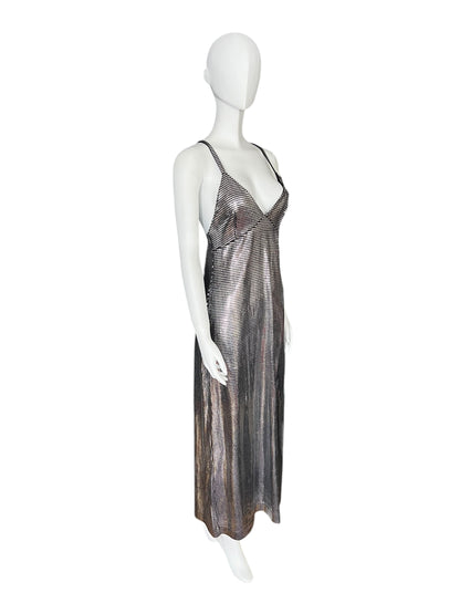 PACO RABANNE 1990s Metallic Grid Slip Dress (M)