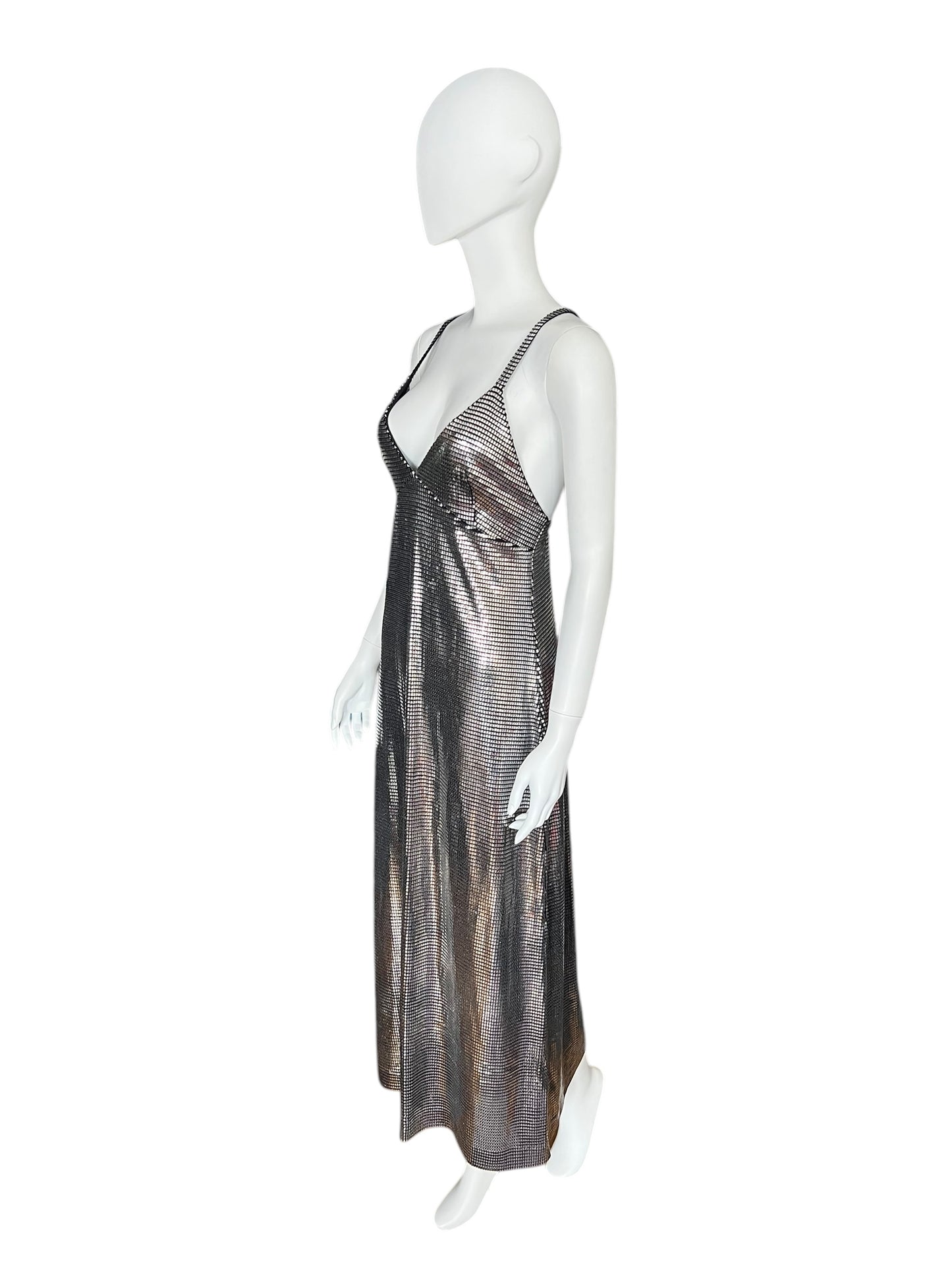 PACO RABANNE 1990s Metallic Grid Slip Dress (M)
