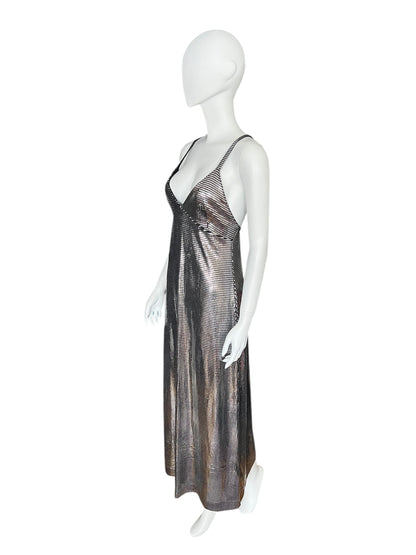 PACO RABANNE 1990s Metallic Grid Slip Dress (M)