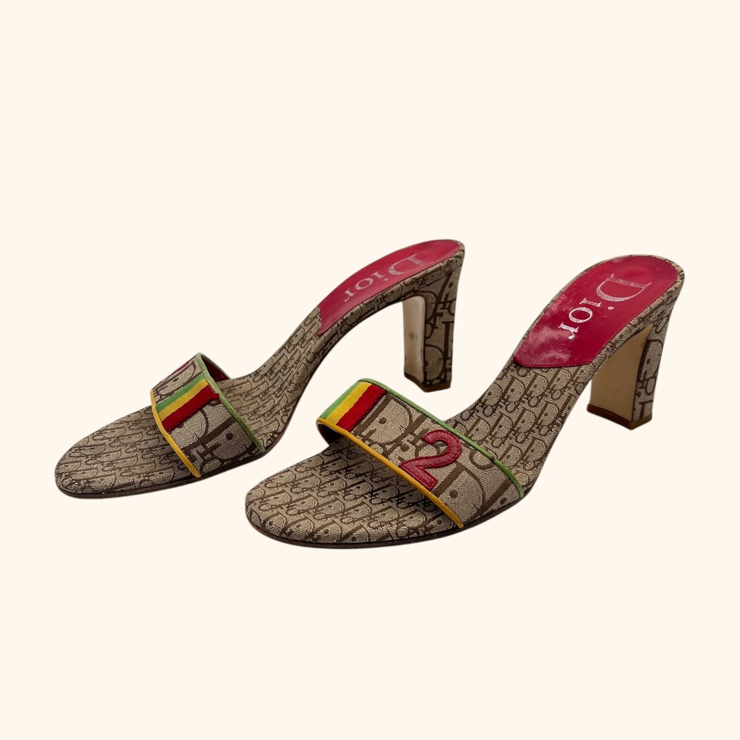 Christian Dior by John Galliano F/W 2004 Rasta Monogram Heeled Mules