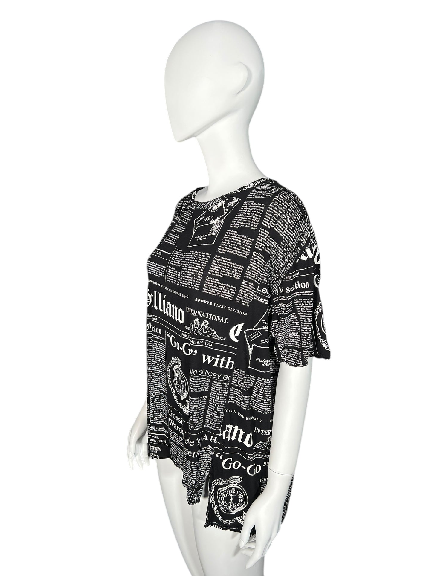 JOHN GALLIANO Iconic Newspaper Print Oversized Top (L)