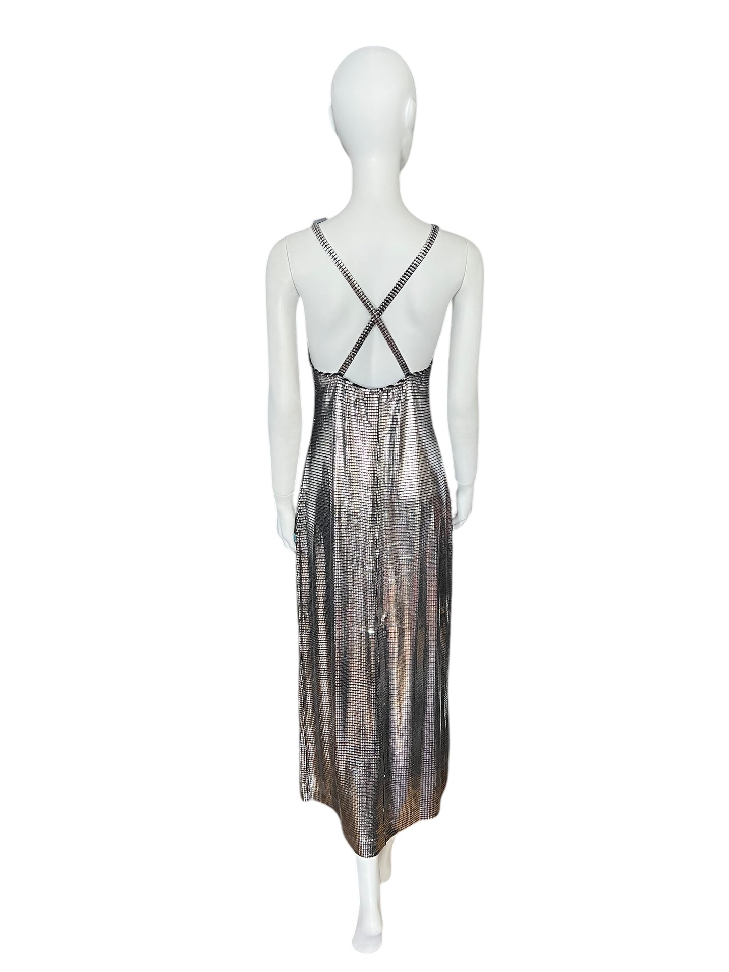 PACO RABANNE 1990s Metallic Grid Slip Dress (M)