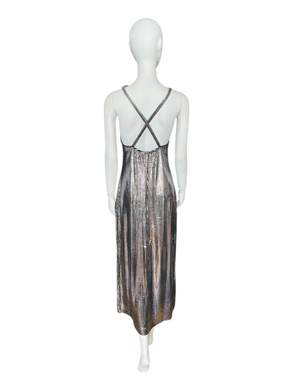 PACO RABANNE 1990s Metallic Grid Slip Dress (M)