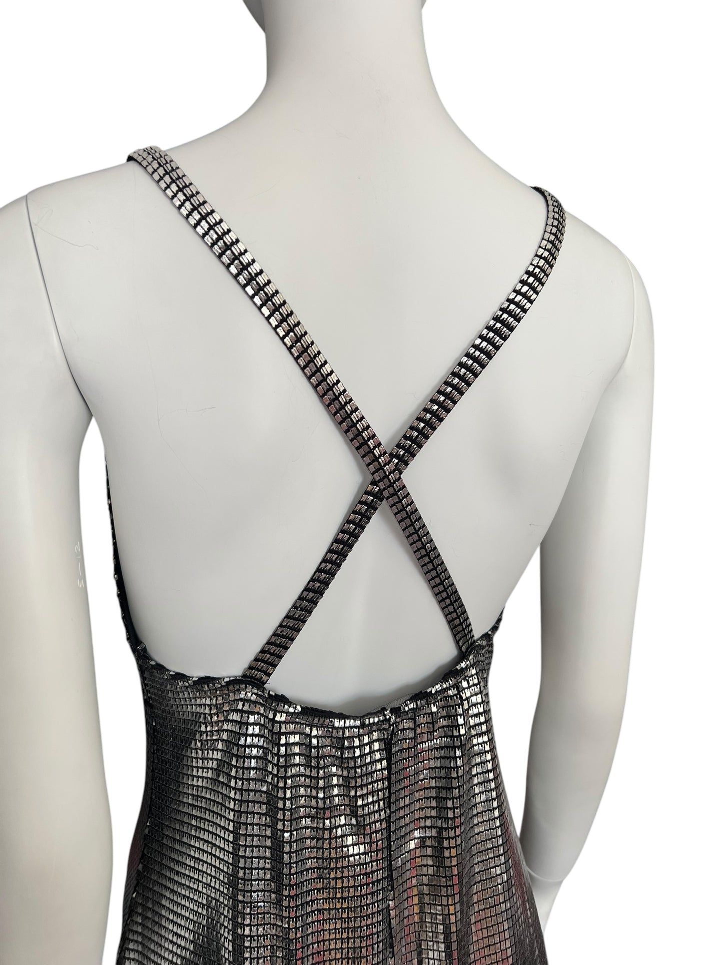PACO RABANNE 1990s Metallic Grid Slip Dress (M)
