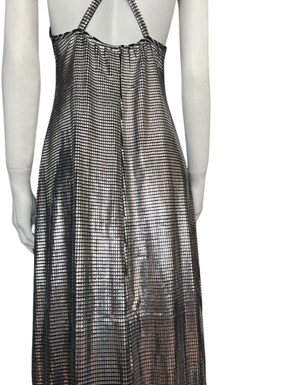 PACO RABANNE 1990s Metallic Grid Slip Dress (M)