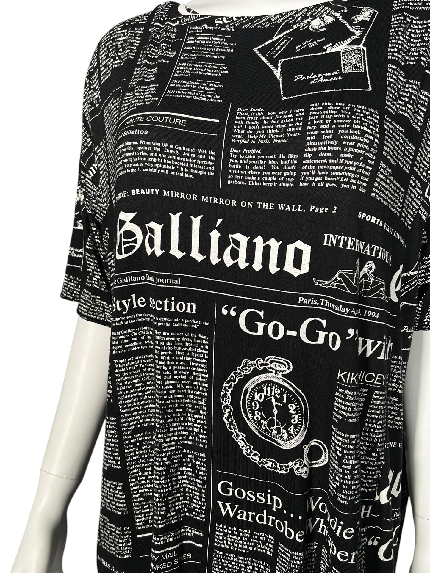 JOHN GALLIANO Iconic Newspaper Print Oversized Top (L)