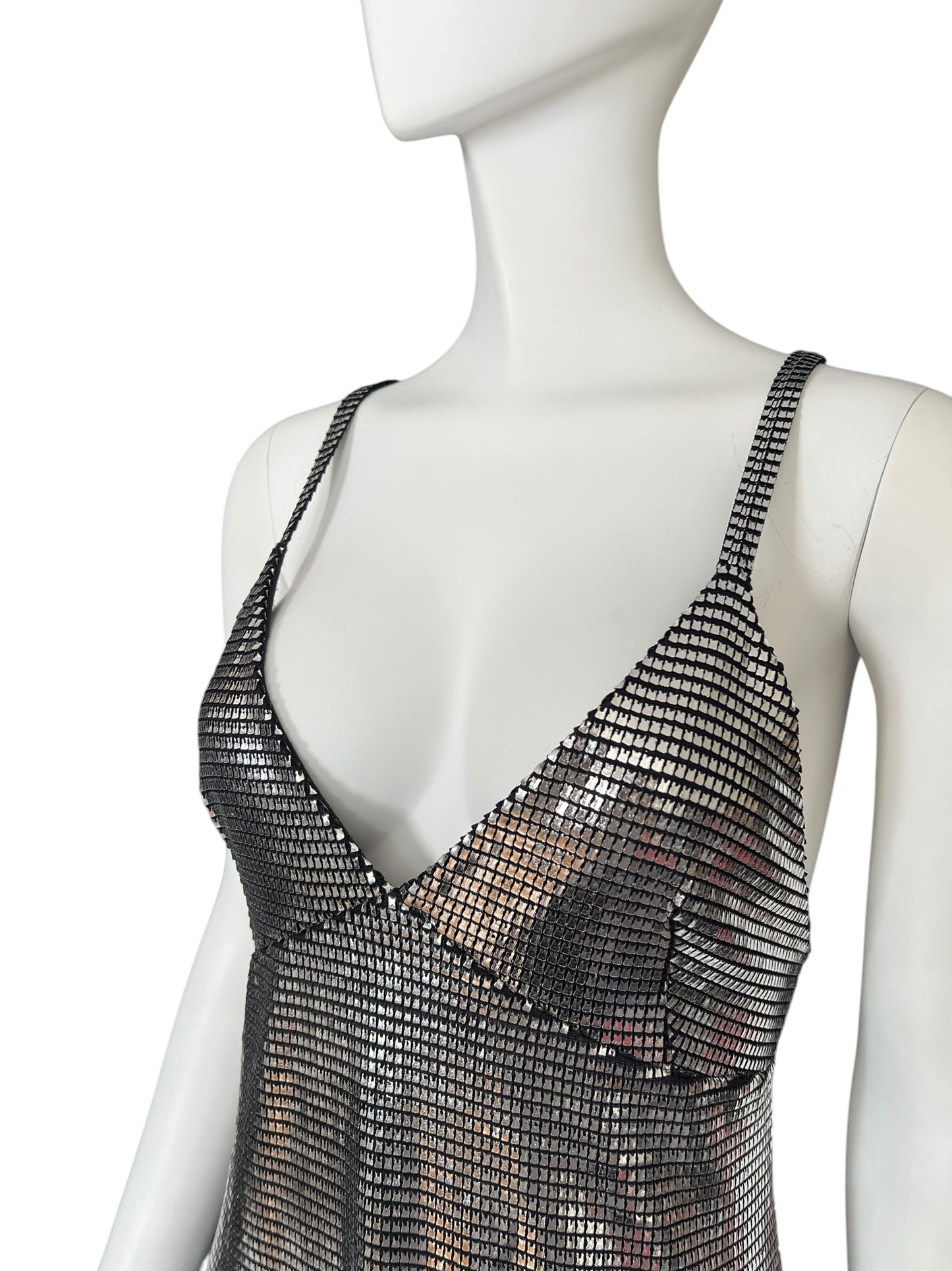 PACO RABANNE 1990s Metallic Grid Slip Dress (M)