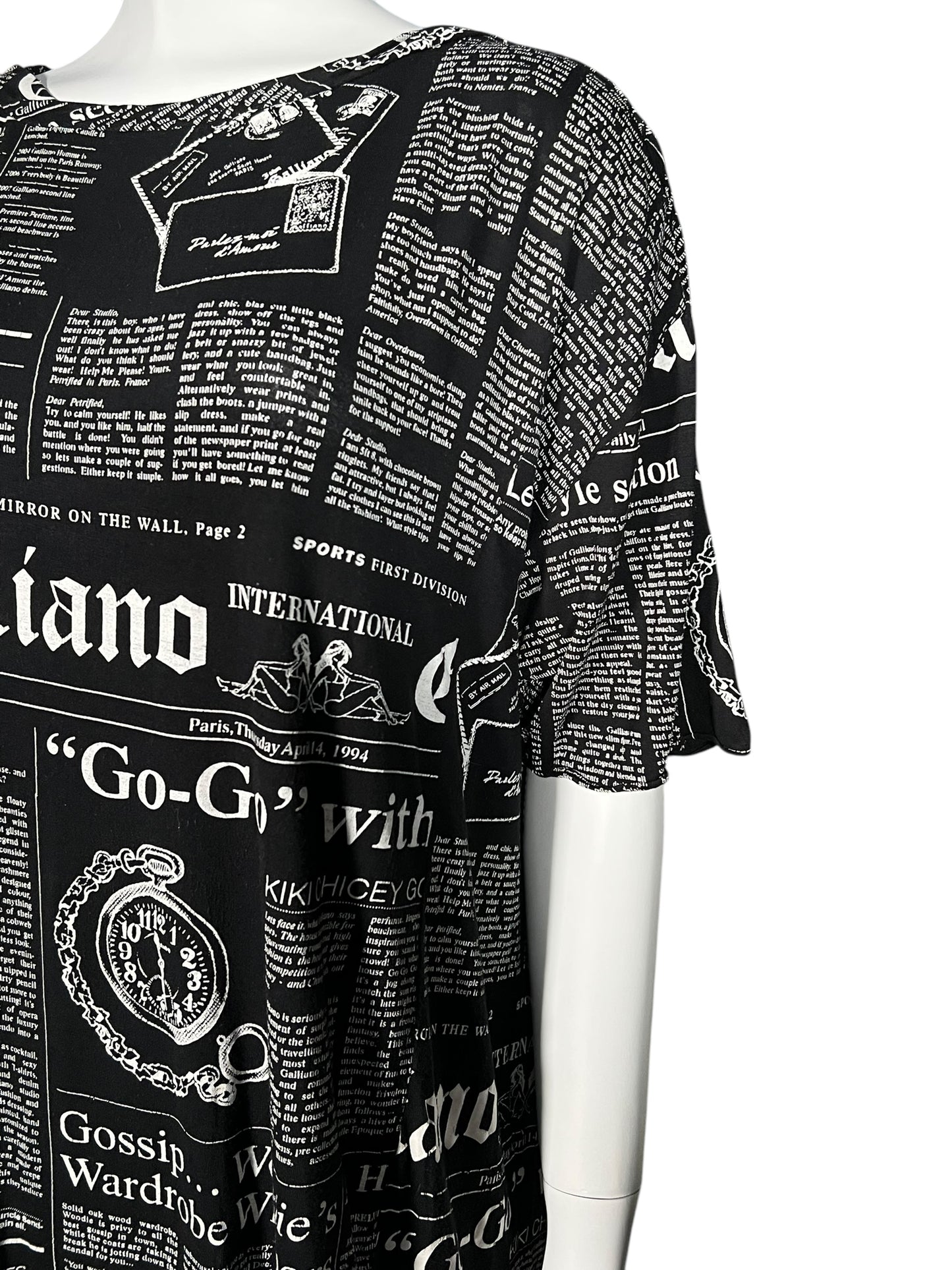 JOHN GALLIANO Iconic Newspaper Print Oversized Top (L)